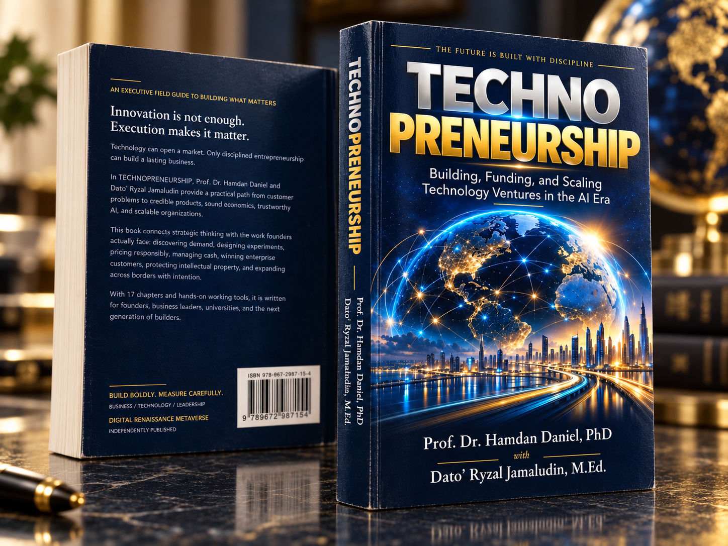 TECHNOPRENEURSHIP book mockup showing front and back covers
